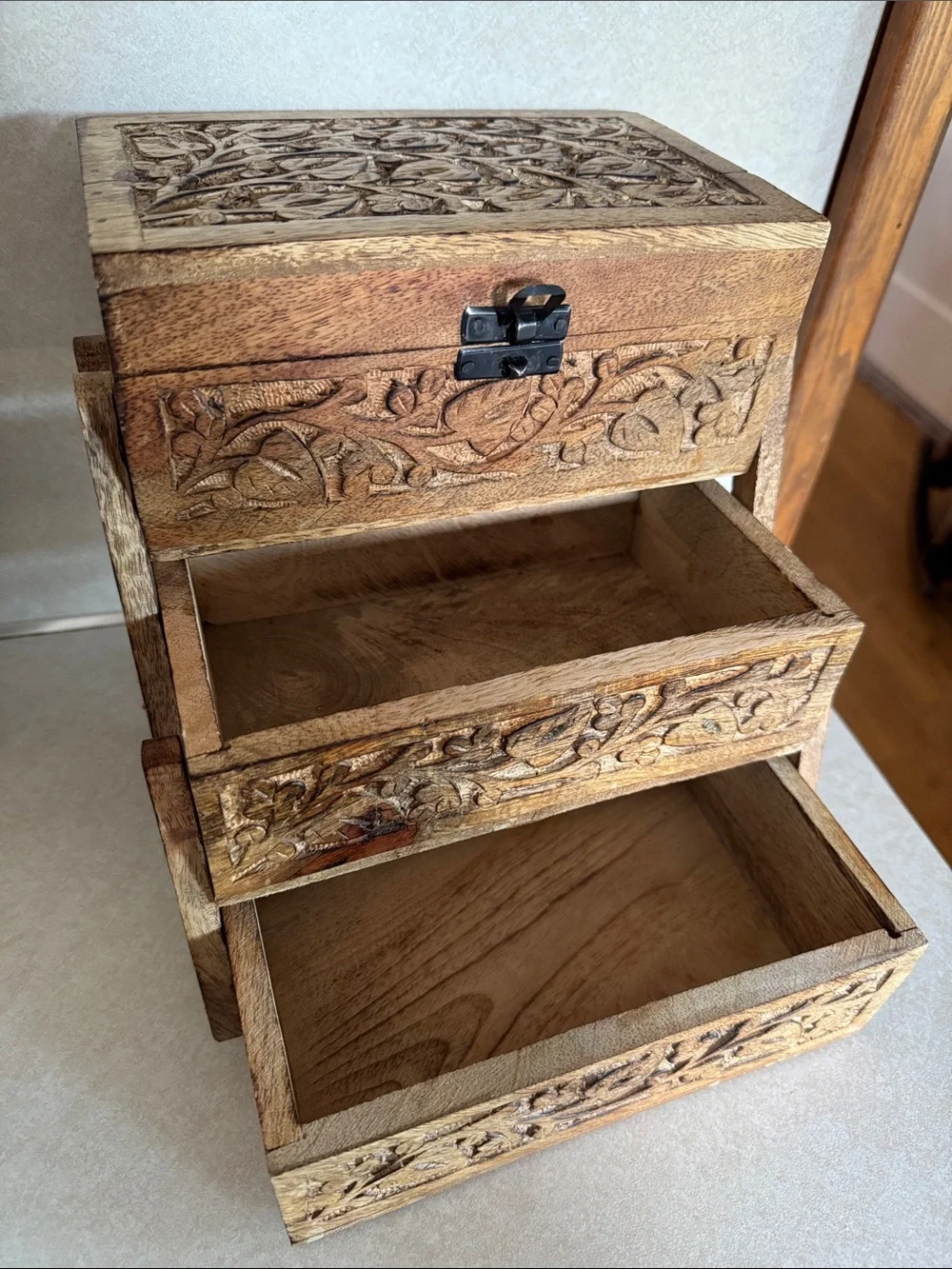 EARTHBOUND Carved Wooden Jewelry Organizer - Warm Brown
